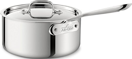 All-Clad 4203.5 Stainless Steel 3-Ply Bonded Dishwasher Safe Sauce Pan with Lid Cookware, 3.5-Quart, Silver