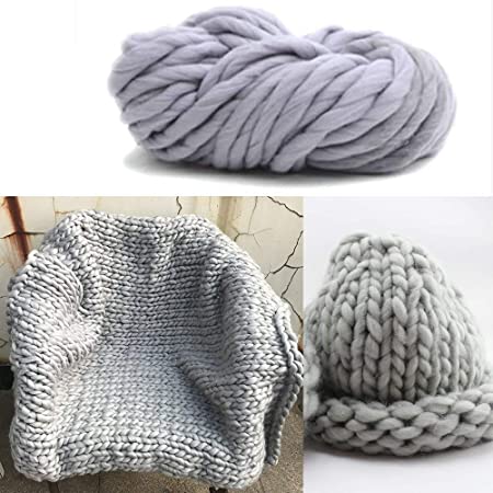 Giant Wool Yarn Chunky Yarn Super Soft Extreme Arm Knitting Crocheting Acrylic Yarn Colors Bulky Wool Yarn (0.26kg(0.57lbs), Light Grey)