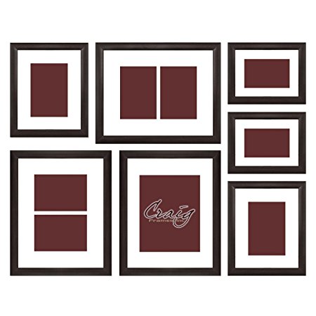 Craig Frames 23247778 Picture Frame 7-Piece Wall Set, Brown Frames, White Display Mats