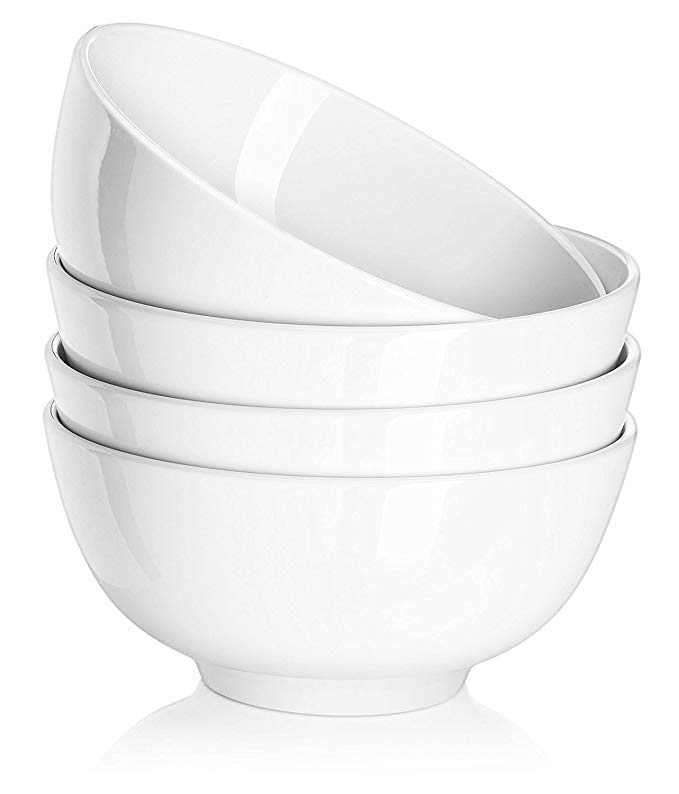 DOWAN 29 Ounce Porcelain Soup and Cereal Bowls, 4 Packs, White