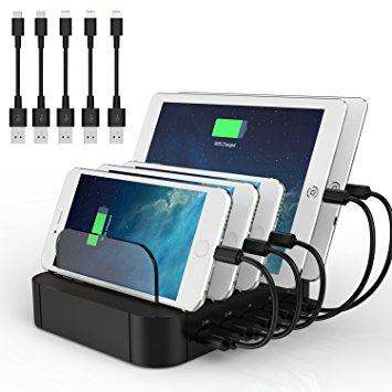 FlePow 5-Port Detachable Universal USB Charging Station Dock with Innovative Removable Baffles Organizer for Smart Phones & Tablets, Black