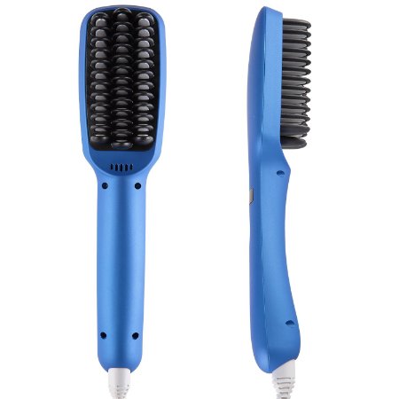 Proteove Hair Straightener Brush 20Anion instant Magic Silky Straight Hair Styling Anti Scald TeethAnti Static Ceramic Heating Detangling HairBlue