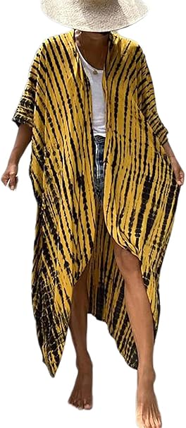 Bsubseach Stylish Tie Dye Open Front Long Kimono Swimsuit Cover up for Women