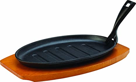 Utopia Cast Iron & Boards, MH7009-000000-B01001, Sizzle Platter 10.75" (27cm) - with Wooden Base (Box of 1)