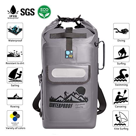 IDRYBAG Dry Bag Waterproof Backpack Floating 20L Roll Top Compression Sack Keeps Gear Dry for Kayaking, Beach, Rafting, Swimming, Boating, Hiking, Camping,Fishing,Canoeing