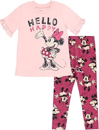 Disney Minnie Mouse Floral Peplum T-Shirt and Leggings Outfit Set Infant to Big Kid Sizes (12 Months - 14-16)