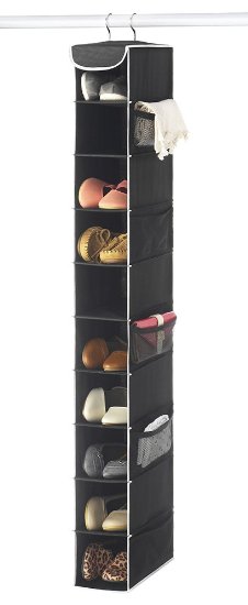 Zober Hanging Shoe closet organizer | 10 Shelf Shoe Organizer | Breathable Polypropylene | Black Color