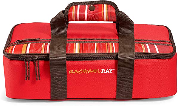 Rachael Ray Lasagna Lugger, Insulated Casserole Carrier for Parties, Fits 9"x13" Baking Dish, Red Stripes