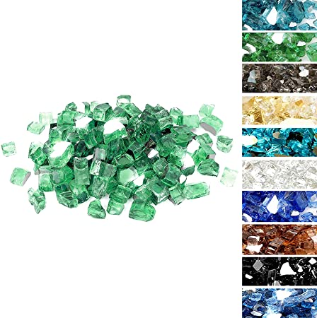 Skyflame 10-Pound Fire Glass for Fireplace Fire Pit and Landscaping, 1/2-Inch Light Green Reflective