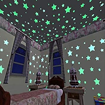 DNHCLL 100PCS 3cm Multi-Color Stars Glow in The Dark Luminous Fluorescent Wall Stickers for Baby Kid's Nursery Room-Stars Plastic Luminous Wall Stickers for Bedroom Decoration Home Ceiling Wall