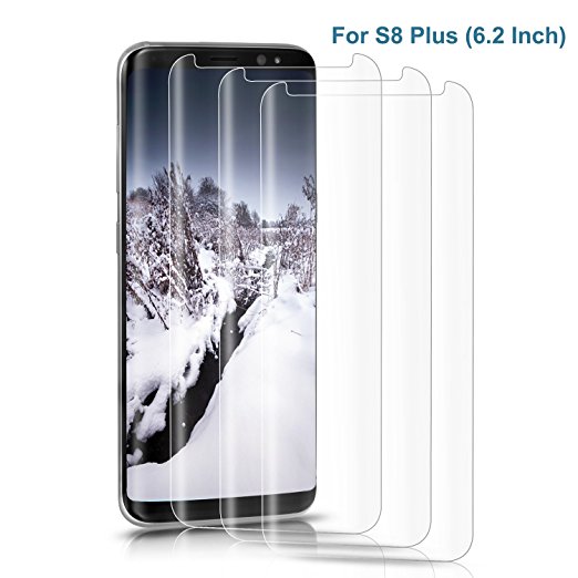 Emelon 3-Pack Galaxy S8 Plus Tempered Glass Screen Protector, Case-Friendly Shatter-Proof 3D Curved Edge Screen Film, Transparent