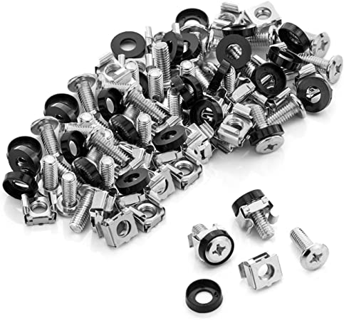 deleyCON 50x M6 Cage Nuts Screw Set for Network Cabinets - Patch Panel Racks Server Casing Housing 19-Inch 10-Inch Fitting Kit Steel - Silver