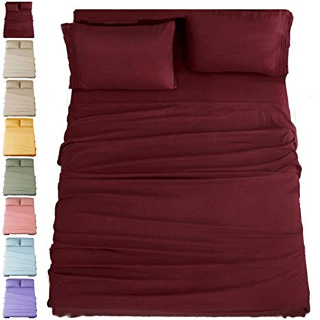 SONORO KATE Bed Sheet Set Super Soft Microfiber 1800 Thread Count Luxury Egyptian Sheets 16-Inch Deep Pocket，Wrinkle and Hypoallergenic-4 Piece (Burgundy, Full)
