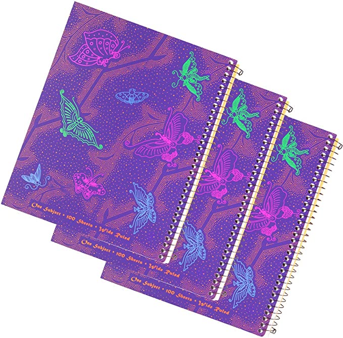 Left-Handed Wide Ruled notebook With Butterfly Design, Set of 3