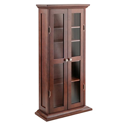 Winsome Wood CD/DVD Cabinet with Glass Doors, Antique Walnut