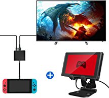 Nicam Foldable Multi-Angle Nintendo Switch Video Game Stand and HDMI Type-C Hub Adapter for Nintendo Switch with HDMI Converter Cable (Black )