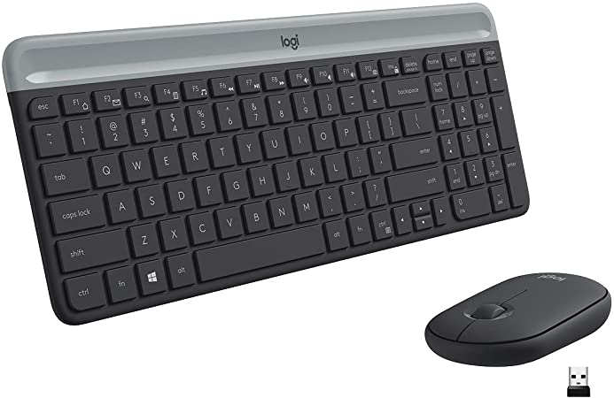 Logitech MK470 Slim Wireless Keyboard & Mouse Combo for Windows, 2.4GHz Unifying USB-Receiver, Low Profile, Whisper-Quiet, Long Battery Life, Optical Mouse, PC/Laptop, QWERTY UK Layout - Black