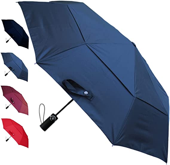 COLLAR AND CUFFS LONDON - Windproof 50mph StormDefender - Reinforced Fiberglass Frame - Vented Canopy - Small Strong Compact Folding Waterproof Umbrella - Auto Open and Close