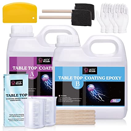 LET'S RESIN Clear Table Top Epoxy Resin,60oz Crystal Countertop Epoxy Resin,Crystal Epxoy Resin Kit for Bar Top,Wood Tables,2 Part Epoxy Resin Kit That Self Levels,Acrylic High Glossy Coat