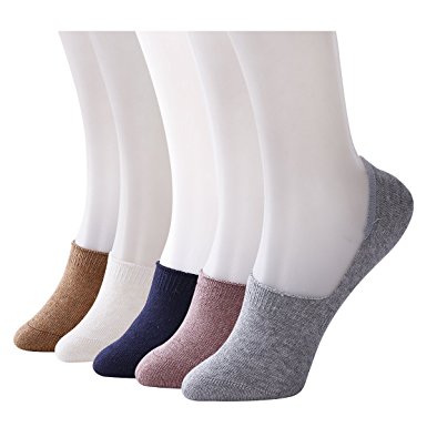 Skola Women's Seamless No Show Liner Socks 5 Pairs Low Cut Premium Cotton Casual Non Slip Everyday