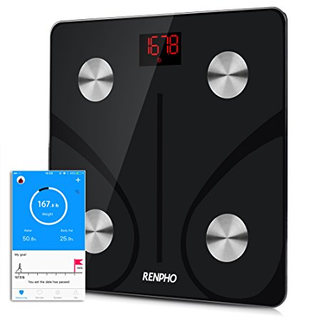RENPHO Bluetooth Body Fat Scale - FDA Approved - Smart Body Composition Analyzer with Smartphone App, 400 lbs (Black)