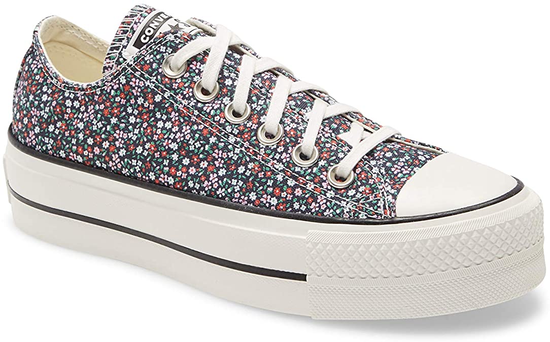 Converse Womens Chuck Taylor All Star Lift Platform Low Top Sneakers, Black/Multi Flowers/White, 5.5 US