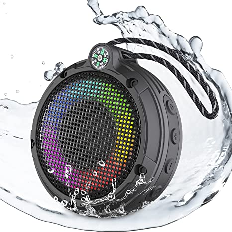 Ortizan Bluetooth Shower Speaker, IPX7 Waterproof Speaker with LED Lights, Portable Outdoor Wireless Speaker with 8W & 24H Playtime, Perfect for Shower, Bike, Hike, Support TF Card, FM Radio