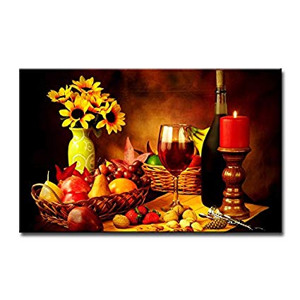 Fresh Look Color Wall Art Painting Red Wine In Goblet Nuts Strawberry Corkscrew Yellow Flowers Pictures Prints On Canvas Food The Picture Decor Oil For Home Modern Decoration Print