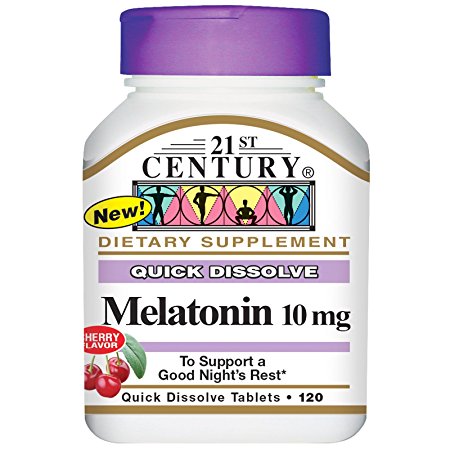 21st Century, Melatonin, Cherry Flavor, 10 mg, 120 Quick Dissolve Tablets - 2pc