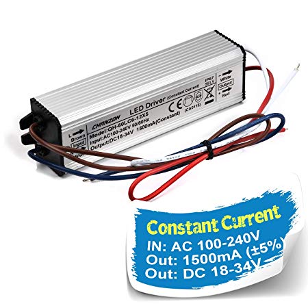 Chanzon LED Driver 1500mA (Constant Current Output) 18V-39V (In:85-277V AC-DC) (6-12) x5 30W 40W 50W 60W IP67 Waterproof High Power Supply 1500 mA Lighting Transformer for 50 W COB Chips (Aluminium)
