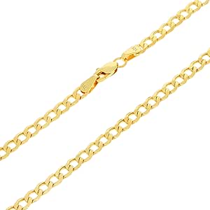 Nuragold 14k Yellow Gold 3.5mm Cuban Curb Link Chain Pendant Necklace, Mens Womens Jewelry 16" 18" 20" 22" 24" 26" 28" 30"