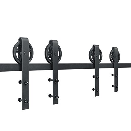 SMARTSTANDARD 10ft Double door Sliding Barn Door Hardware (Black) (Big Industrial Wheel Hangers Shape Hangers)