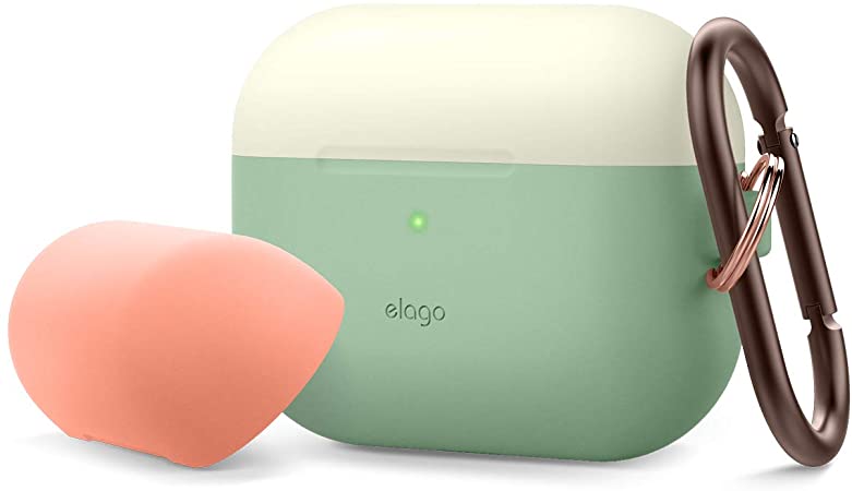 elago Duo Case with Keychain Designed for Apple AirPods Pro Case, 2 Caps   1 Body [ Classic White, Peach   Pastel Green ]