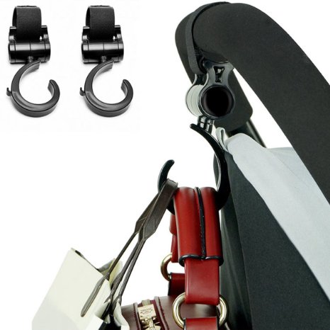 Stroller HookDealgadgets 2 Pack Multi Purpose Hooks Hanger for Baby Diaper Bags Groceries Clothing Purse Black