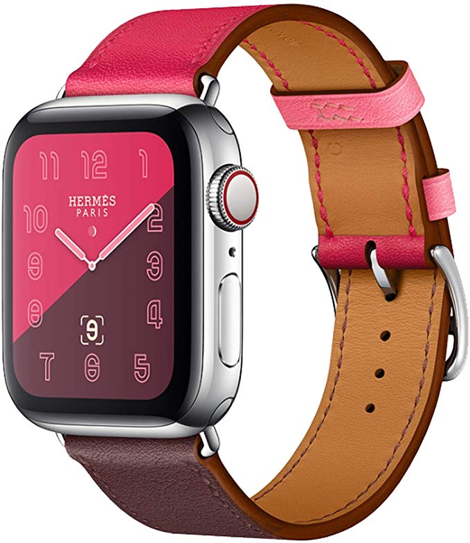 Leather Band Compatible with iWatch 44mm 42mm Genuine Leather Strap Watch Bands Replacement for iWatch Series 5 Series 4 Series 3 Series 2 Series 1 42 mm/44 mm Bracelet Loop Ivory Rose Pink