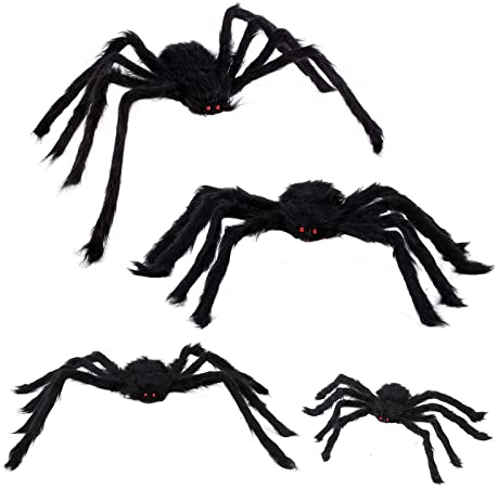 funitsv Four Halloween Hairy Fade Spider,Valuable Halloween Decorations Props,Scary Giant Spider Halloween Party Decor Outdoor Yard Haunted House(One 47.25", One 35.5", One 29.5", One 23.6") (Black)