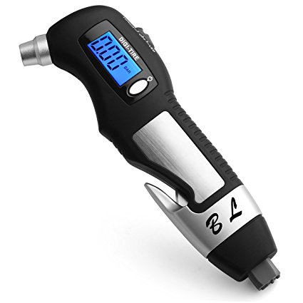 Be Lighted 5-in-1 Digital Tire Pressure Gauge with LED Electronic Screen, Tire Pressure Apparatus for Car, Truck, Motorcycle and Bicycle, Required 2xAAA Batteries, 150 PSI, Black/Silver