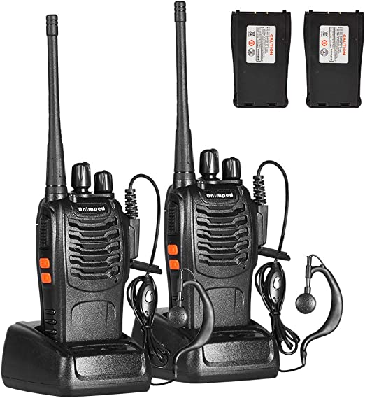 unimped Walkie Talkie 2pcs 400-470MHZ UHF Rechargeable Battery Headphone Wall Charger Long Range 16 Channels Two Way Radio (2pcs radios)