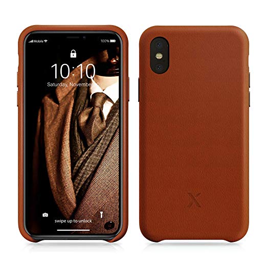 iPhone X Leather Case – Xcentz Genuine Leather Case for iPhone X, Slim American Leather Case for iPhone X, Individual Metal Buttons, Microfiber Lining, and Wireless Charging