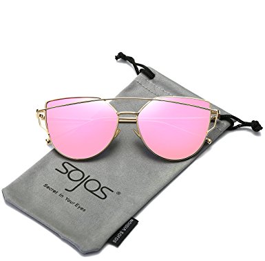 SojoS SJ1001 Cat Eye Mirrored Flat Lenses Street Fashion Metal Frame Women Sunglasse