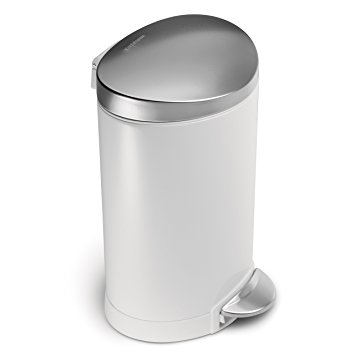 simplehuman Mini Semi-Round Step Trash Can, White Steel, 6 L / 1.6 Gal