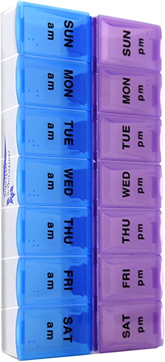 Rainbow Weekly Pill Organizer with Snap Lids| 7-Day AM/PM | Detachable Compartments for Pills, Vitamin. (Inspiration Industry 14 Compartments 7-Day AM/PM Pill Organizer Box)
