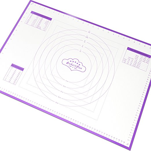 BakeitFun Large Silicone Pastry Mat With Measurements | 66 x 46 cm | FDA and LFGB Approved | Full Sticks To Countertop For Rolling Dough | Conversion Information Included | Purple