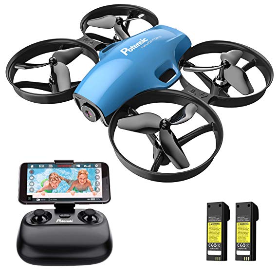 Drone with Camera for Kids, Potensic A30W RC Mini Quadcopter with 720P HD Camera, One Button Take Off/Landing, Route Setting, Gravity Induction and Emergency Stop-Dual Battery