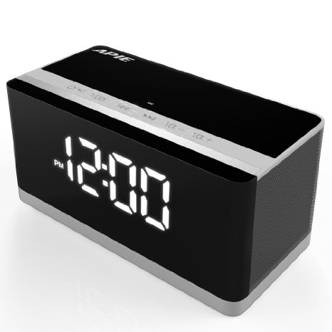 APIE Portable Wireless Bluetooth Speaker with Enhanced Bass Built-in Microphone (Alarm Clock, FM Radio, LED Diaply) for iPhone and More