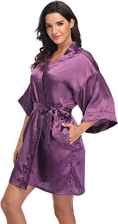 Women's Pure Short Silky Robes Bridesmaid Bride Party Satin Robes Sleepwear