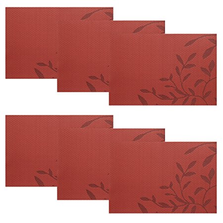 HEBE Woven Vinyl Placemats Washable Placemat For Dining Table Set of 6 Heat Resistant Kitchen Table Mats Placemats Easy to Clean