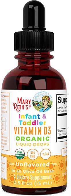 Vitamin D USDA Organic | Up to 4 Month Supply | Vitamin D3 Liquid | Sugar Free | Liquid Vitamin D Drops Immune Support for Infants & Toddlers | VIT D3 | Vegan | Gluten Free | Non-GMO | 90-150 Servings