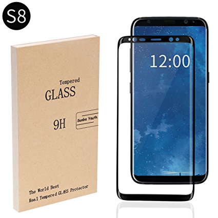 S8 Tempered Glass, Sunba Youth Screen Protector for Sumsung Galaxy S8, Full Screen Coverage Anti Glare Glass Screen Protector (S8 Black)