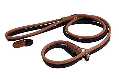 4 or 6 foot Rolled Round SOFT Leather Slip Lead Leash 8 sizes XS S M L Black Brown Slip Lead Collar